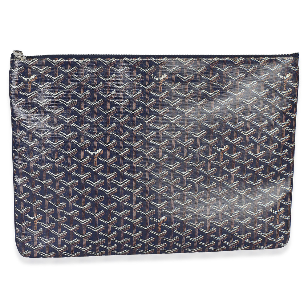 Goyard Navy Goyardine Canvas Senat Pouch GM